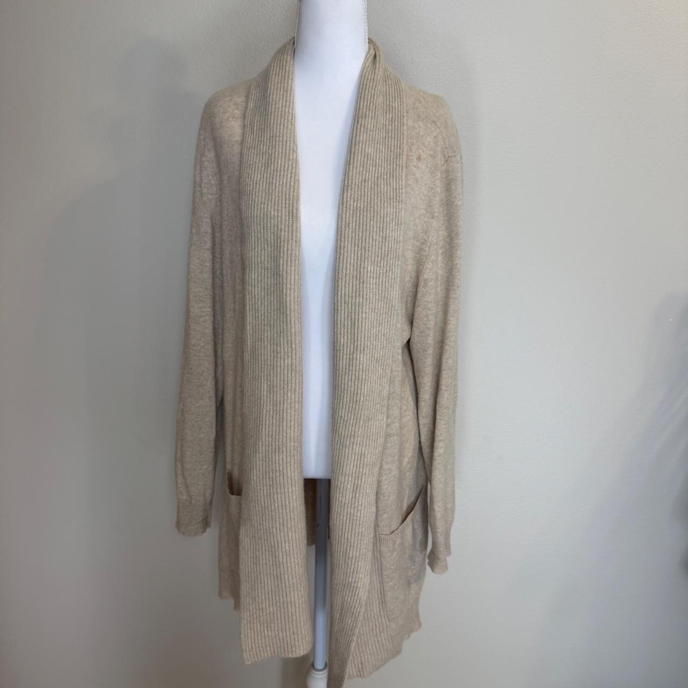 Lord & Taylor 100% Cashmere Open Front Cardigan Womens XL Tan Pockets